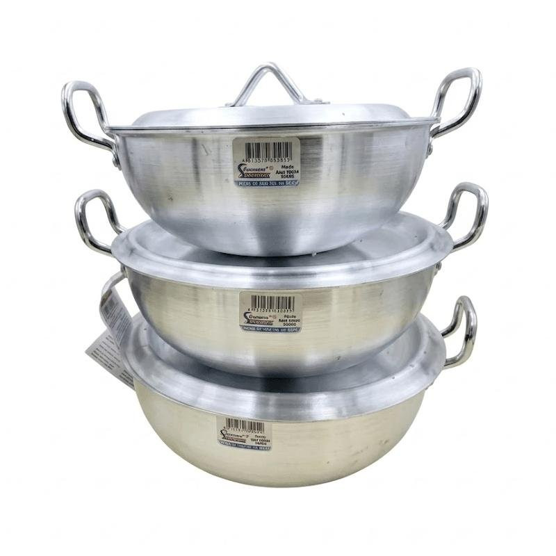 Klassic Aluminium Kadai Set 3 Pieces Round Bottom 32cm 36cm 40cm Heavy Duty Durable Lightweight Cooking Kadai Set 505
