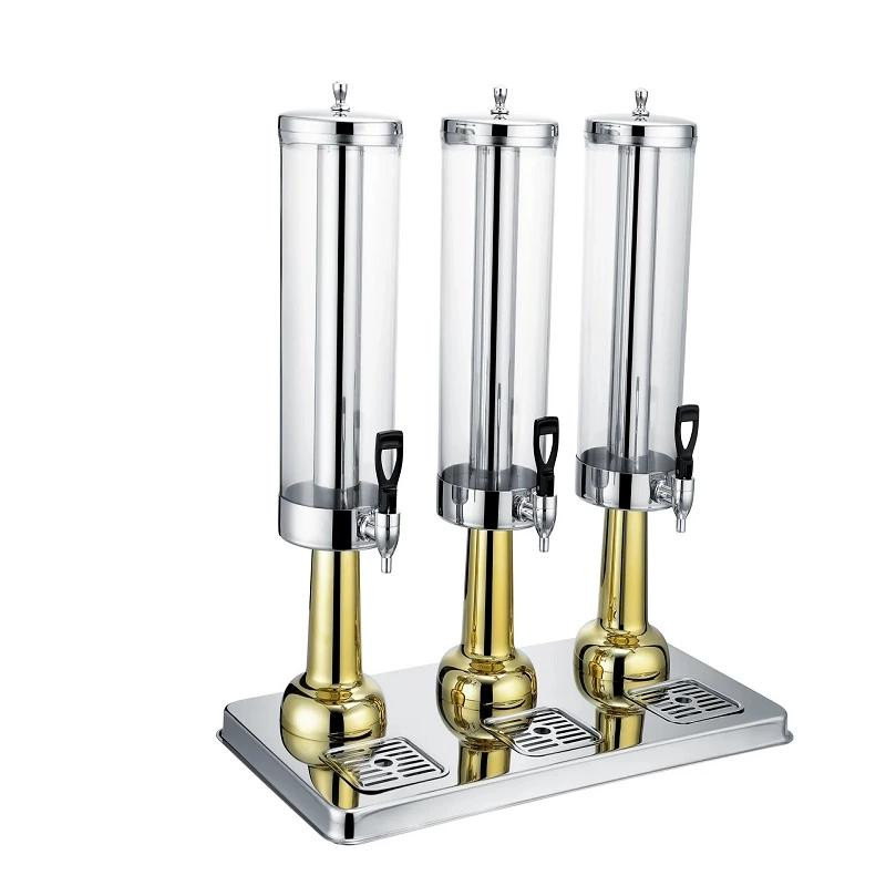 Commercial Kitchen Equipment Triple Juice Dispenser 3×3L, Luxury Stainless Steel 3-Tank Beverage Server, Premium 9L High-Capacity Buffet Juice Dispenser ASC-3LX3 (Gold)