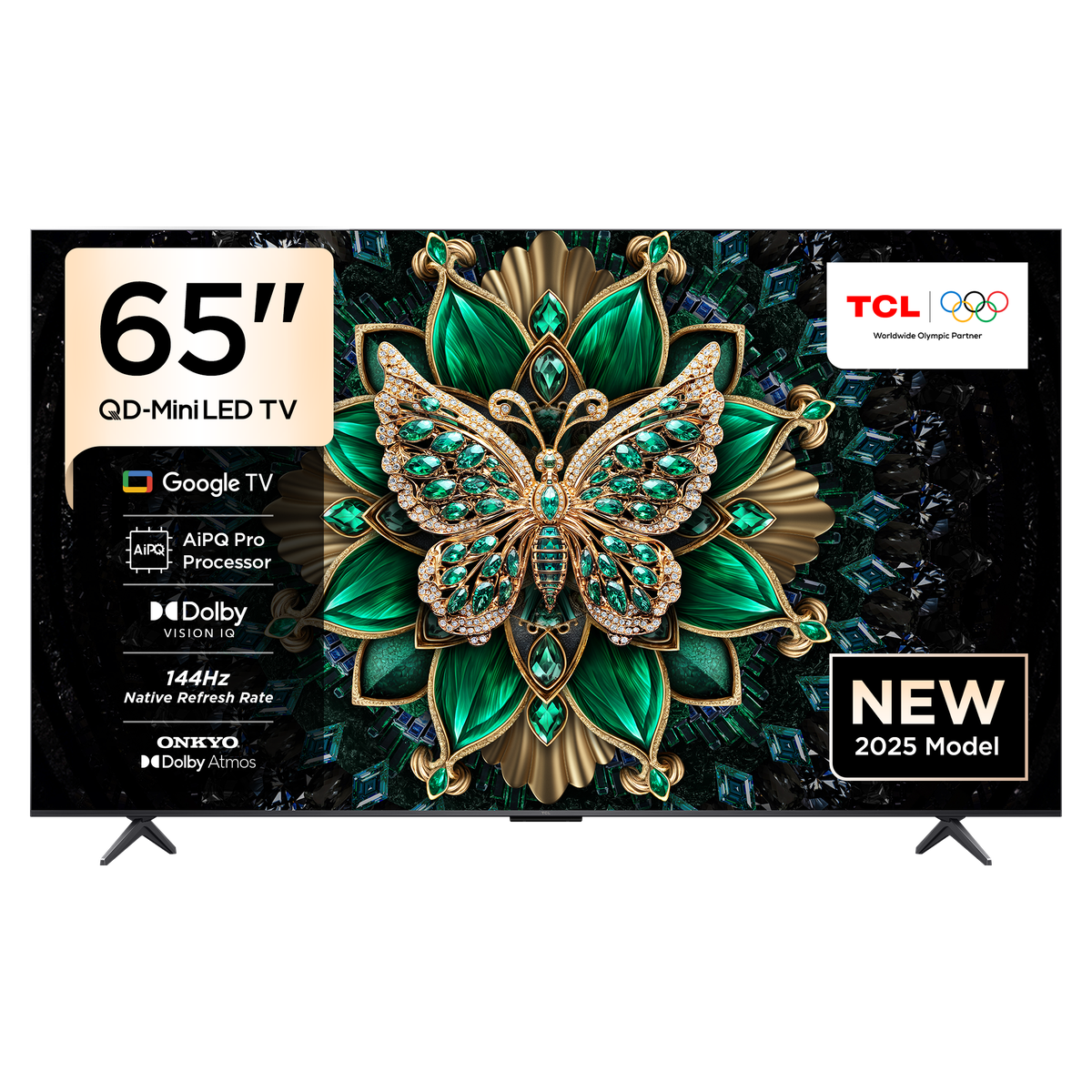 TCL 65 Inch QLED-MiniLED TV Smart Google TV, 4K Resolution, Dolby Vision Atmos, 144Hz, ONKYO 2.1 Hi-Fi System, Dolby Vision HDR, Ultra Slim Design – 65C6K (2025 Model)
