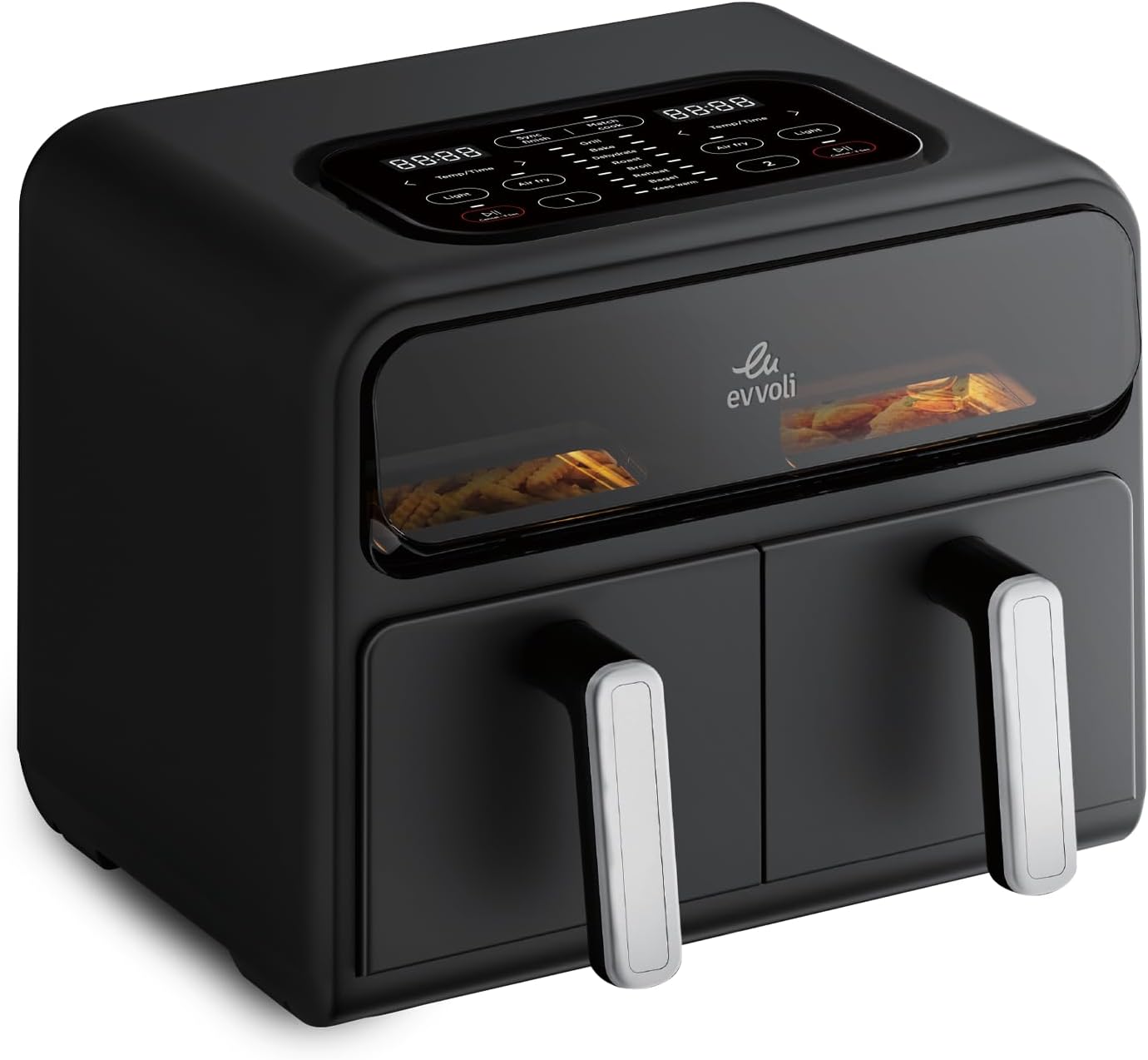 Evvoli 9L Air fryer with Dual Basket Design, 9 preset programs, 2400W,Viewing window, EVKA-AF9009T