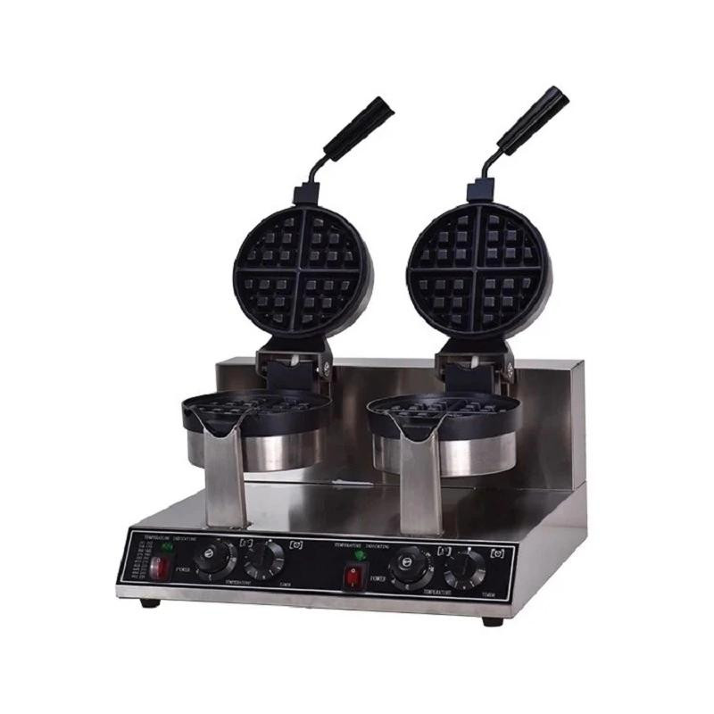 Commercial Electric Rotating Double-Plate Waffle Baker, 2.4kW Professional Dual 18.3cm Round Waffle Maker, Industrial Heavy-Duty Belgian Waffle Station WG-HF-2Z (Bevel)