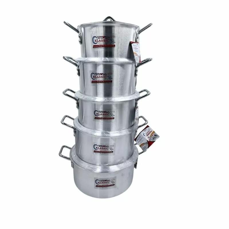 Klassic Aluminium Saucepot Set 5 Pieces Flat Bottom 22cm 24cm 26cm 28cm 30cm Durable Lightweight Cooking Pots Set 905HG