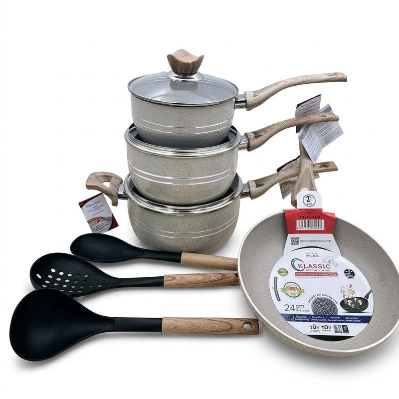 Klassic Non-Stick Saucepan Gift Set with Ceramic Coating Wooden Handle Induction Compatible Cookware Set