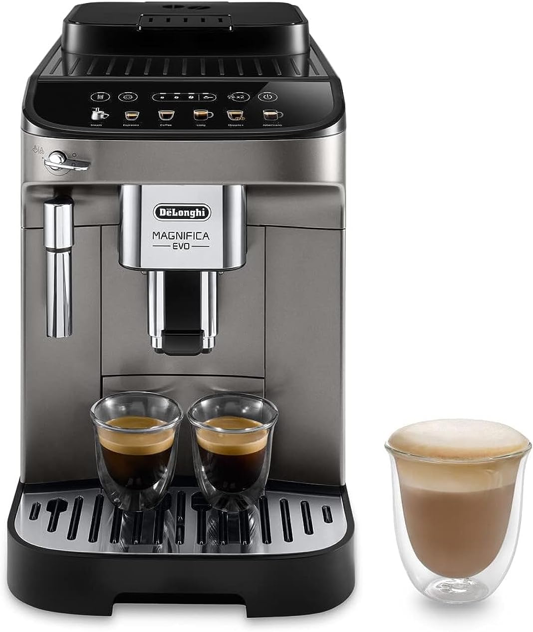 De'Longhi- Magnifica EVO Bean to Cup Fully Automatic Coffee Machine, Built In Grinder, ECAM290.42.TB, Titanium & Black