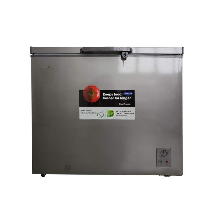Venus Chest Freezer 350 Litre Gross Silver with adjustable storage Basket and key lock VCF350 High energy Efficiency