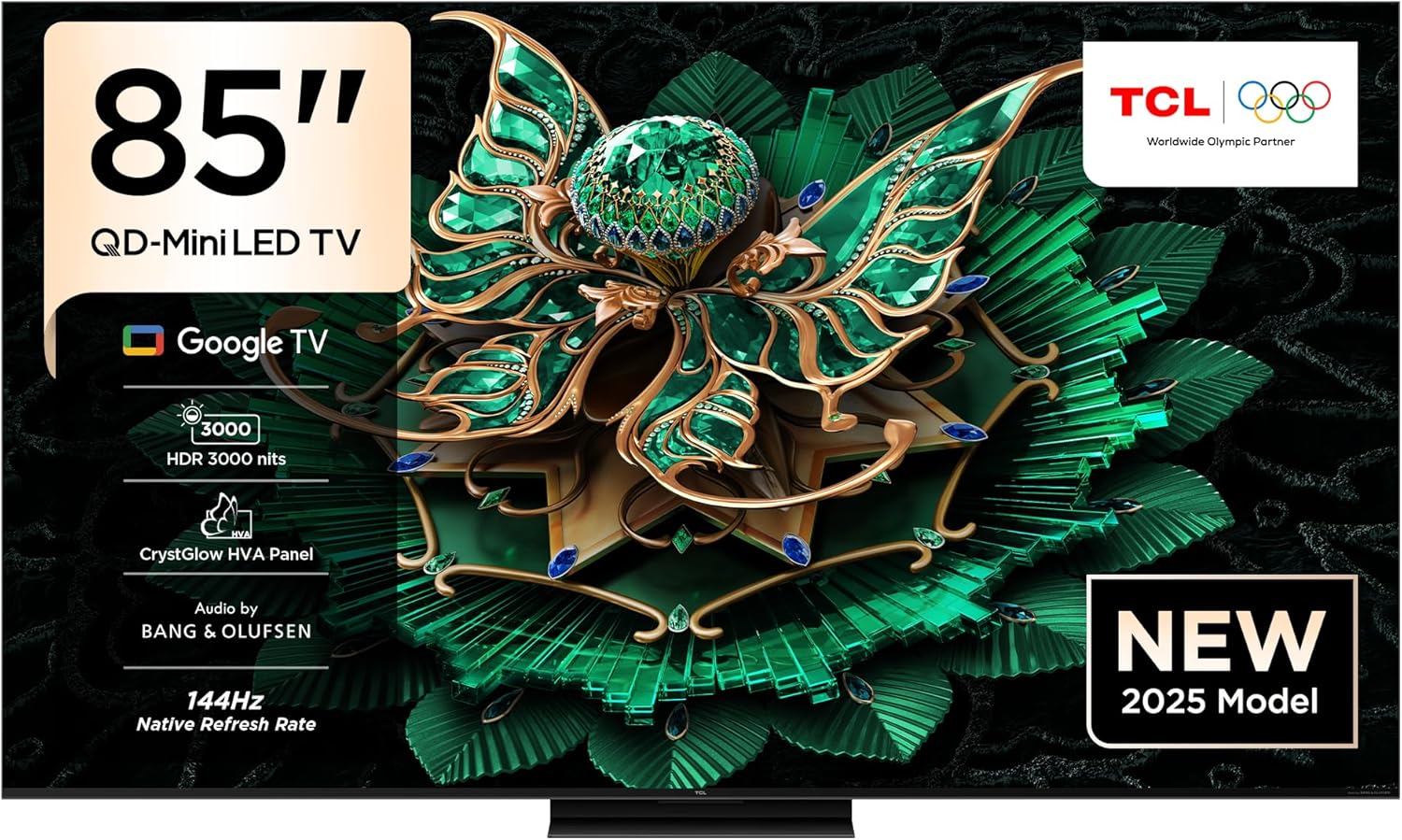 TCL 85C7K Television 85 Inch Smart TV 4K QD-Mini LED Colorful Quantum Crystal HDR 3000nits Gaming Google TV, Netflix, Youtube 144Hz Native Refresh Rate, Audio by Bang & Olufsen, Dolby Atmos, Game Master (2025 Model)