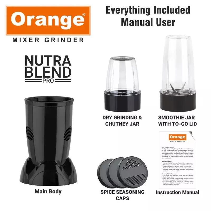 Orange Mixer Grinder and Blender 450 watt With 2-jars Stainless Steel NUTRA PRO