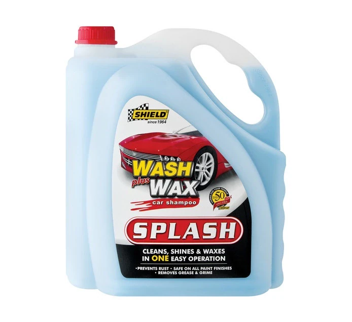 Shield-Auto Splash Wash Plus Wax Car Shampoo, Wax Emulsion, Removes Grease & Grime, Prevents Rust, 5L SH26