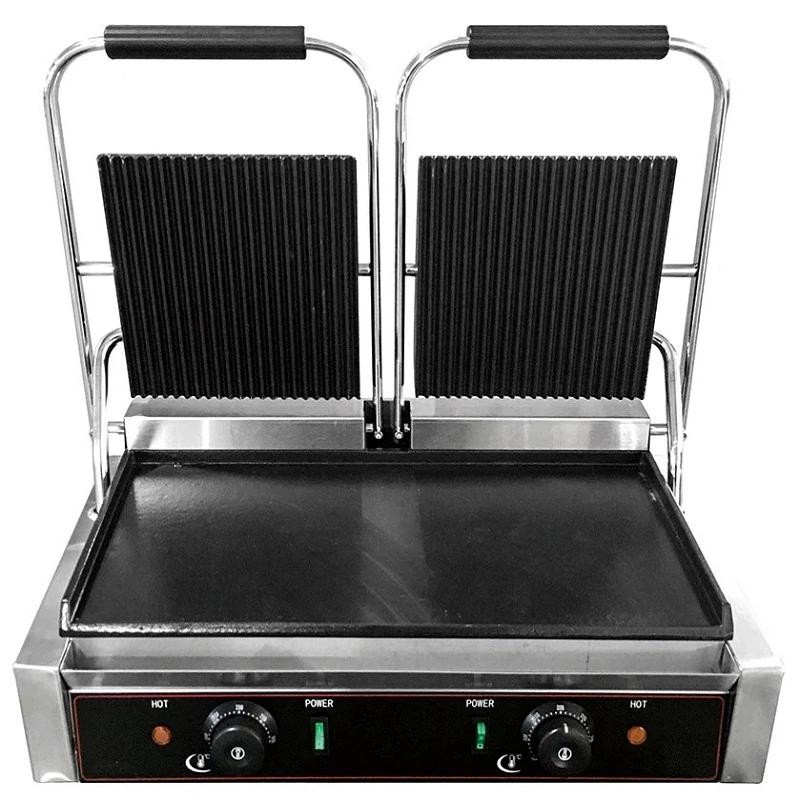 Commercial Dual Electric Contact Grill, 3.6kW Mixed Plate System (Down Flat), Professional Stainless Steel Press HEG-813A
