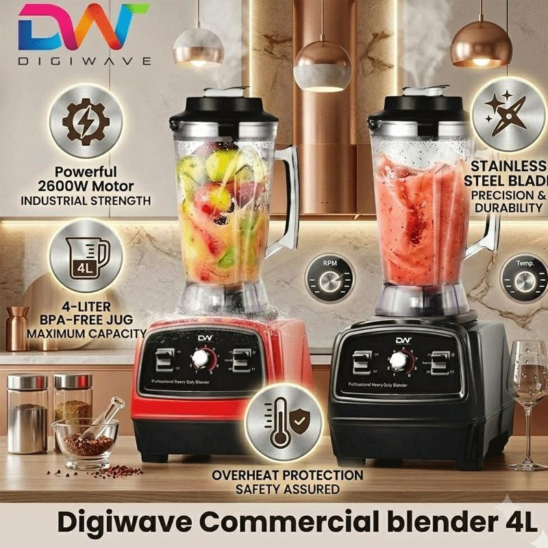 Digiwave Commercial Blender 4L Heavy Duty 2600W High-Speed Professional Food Blender BPA-Free Jug