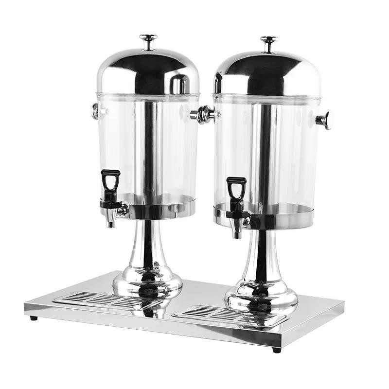Commercial Kitchen Equipment Double Juice Dispenser 16L, Professional Silver Stainless Steel Dual Beverage Server, High-Capacity 2-Tank Buffet Juice Dispenser WG-Q16