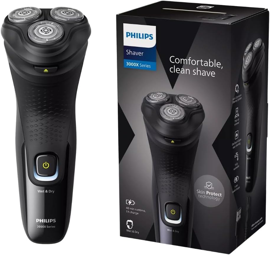 Philips Shaver Series 3000x, 3D Floating heads, Wet & Dry, Pop-Up Trimmer, 1hr charging, Anti-corrosion, X3021/00