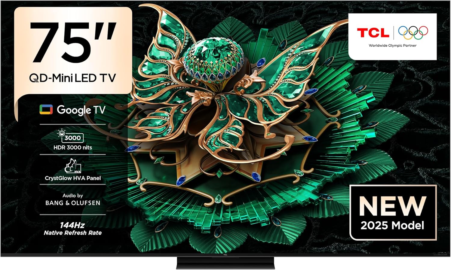 TCL 75C7K Television 75 Inch Smart TV 4K QD-Mini LED Colorful Quantum Crystal HDR 3000nits Gaming Google TV, Netflix, Youtube 144Hz Native Refresh Rate, Audio by Bang & Olufsen, Dolby Atmos, Game Master (2025 Model)