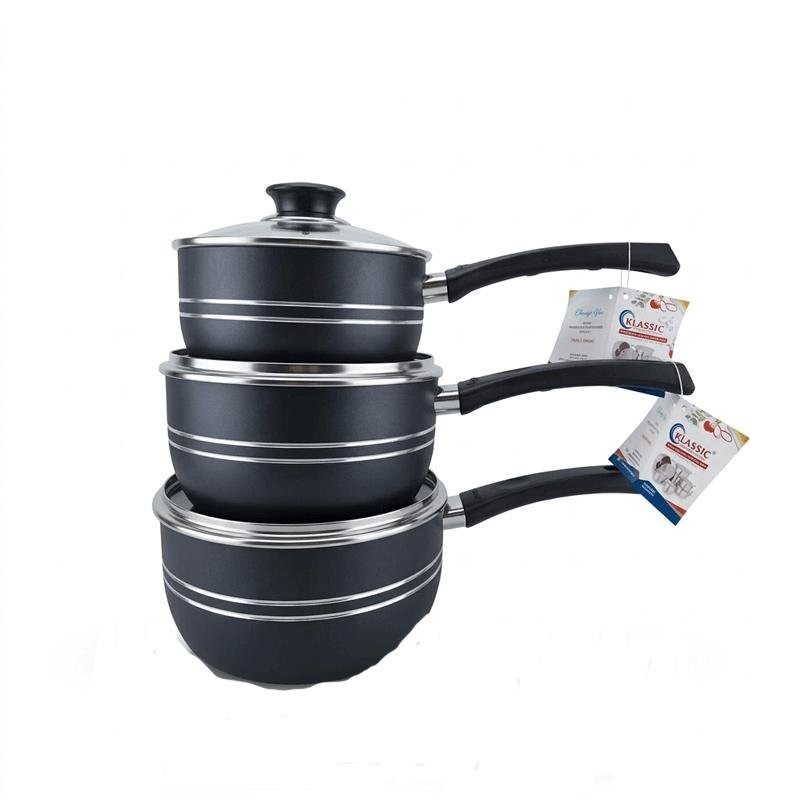 Klassic 1822 Non-Stick Saucepan Set 3 Pieces Black Non-Stick Finish Induction Compatible