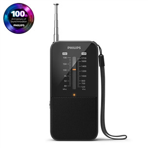 Philips Portable Pocket Radio, AM/FM Analog Battery Operated Radio with Telescopic Antenna, Loud Speaker, 3.5mm Headphone Jack, Clear Signal LED Indicator, Powered by 2 AAA Batteries, Black TAR1509/00