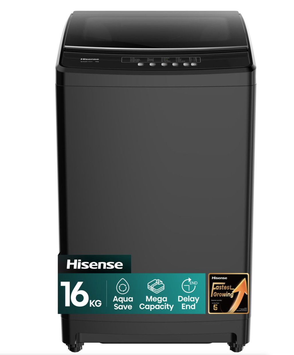 Hisense 16Kg Washing Machine Only, Full Automatic, Top Load, Air Dry, Smart Fuzzy, Bubble Clean WT3W1622UT, Titanium Black