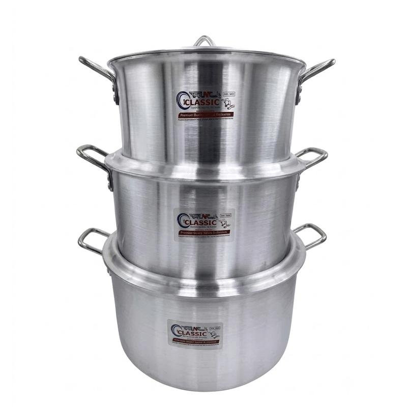 Klassic Aluminium Saucepot Set 3 Pieces 32cm 36cm & 40cm Heavy Duty Large Capacity Cooking Pots Set 903B