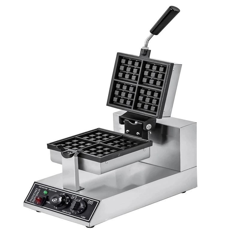 Commercial Electric Rotating Square Waffle Machine 1 Plate 4-Piece 1.2kW High-Efficiency Industrial Baker, Professional 3x3 Grid Square Waffle Maker WG-RHF-4S