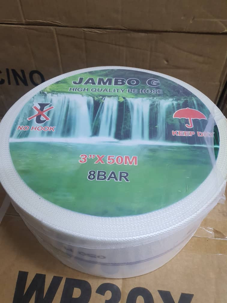 Jambo G 3-Inch Hose Pipe, 50 Meter Heavy Duty Flexible Water Hose for Irrigation, Agriculture, Water Transfer and Industrial Use