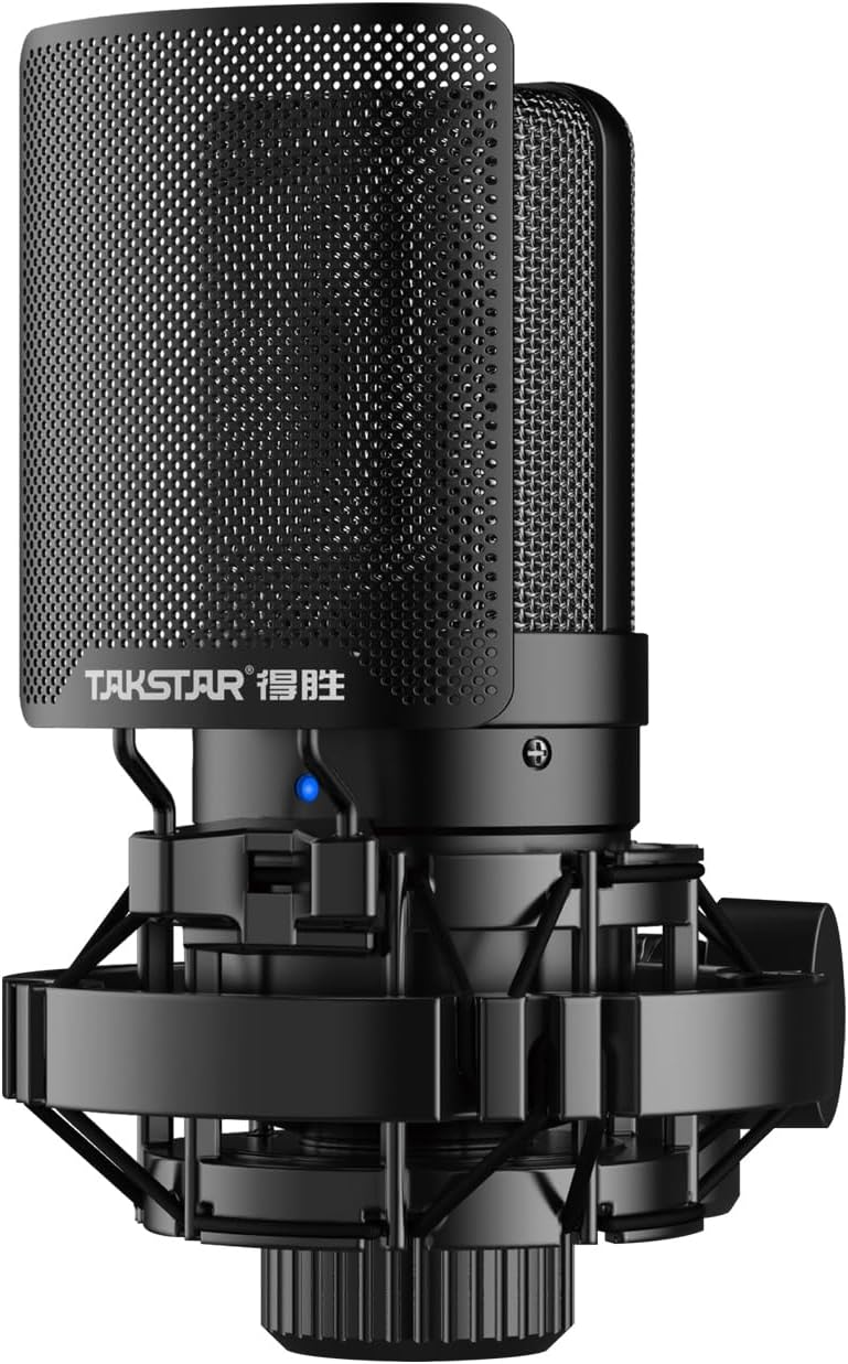 Takstar SM-8B Studio Condenser Microphone with Cardioid Pickup Pattern, 48V Phantom Power, Shock Mount, Pop Filter and High Sensitivity for Recording, Podcasting, Streaming and Vocal Performance