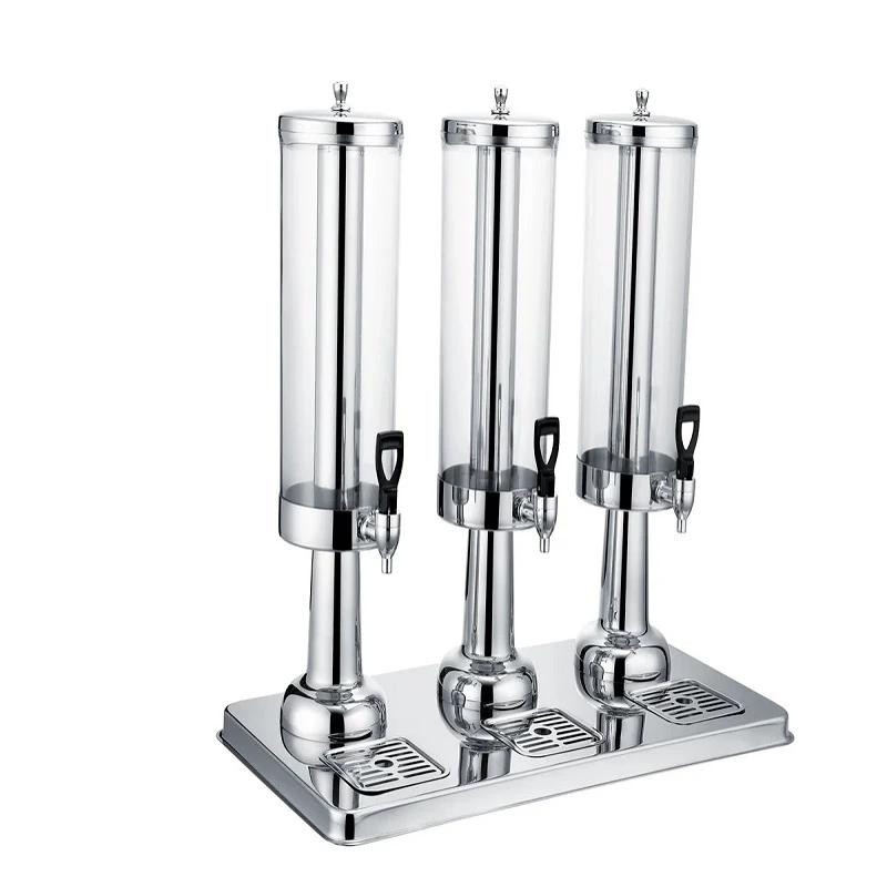 Commercial Kitchen Equipment Triple Juice Dispenser 3×3L, Professional Silver Stainless Steel 3-Tank Beverage Server, 9L High-Capacity Buffet Juice Dispenser ASC-3LX3