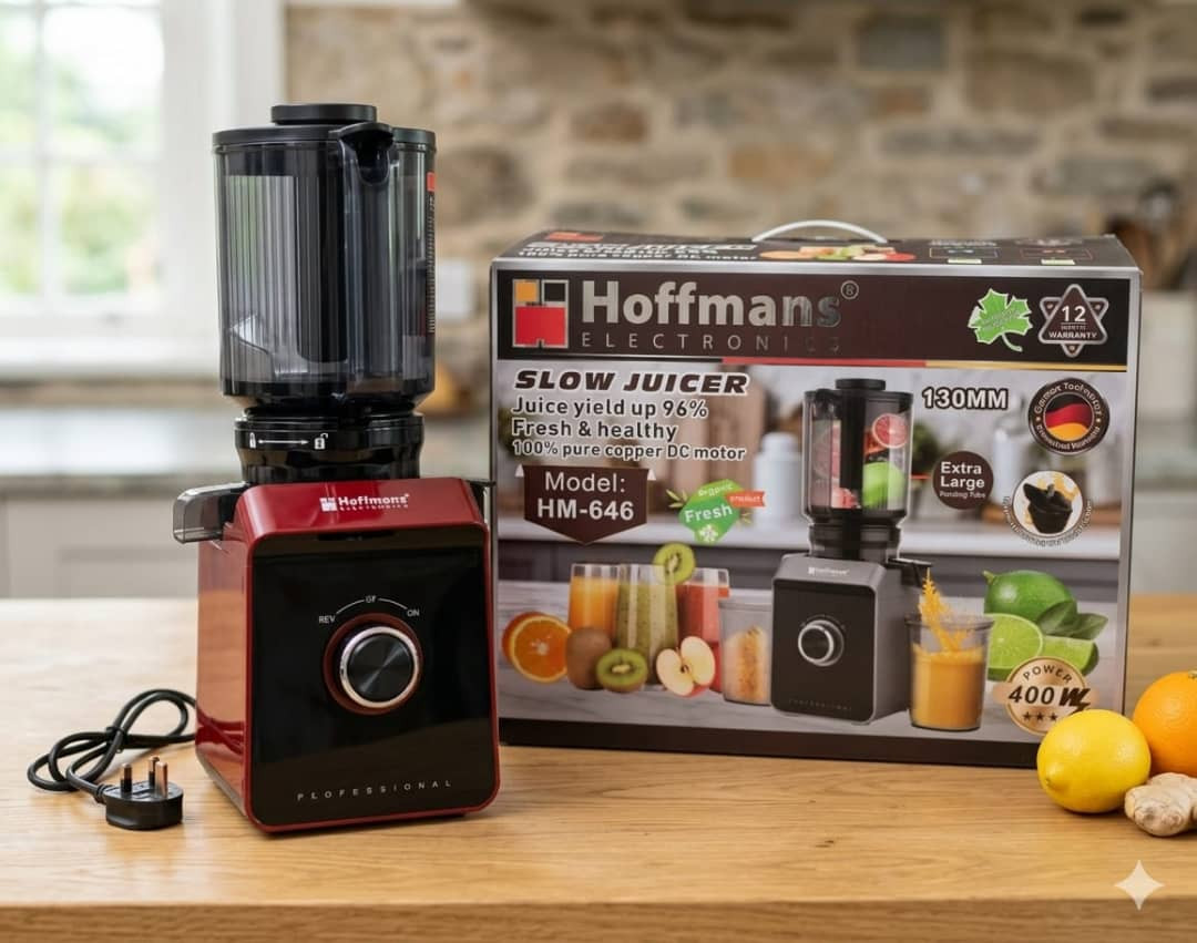 Hoffmans HM-646 400W Masticating Slow Juicer Cold Press Screw Extractor 140mm Feed Tube Healthy Family Premium Metal Design