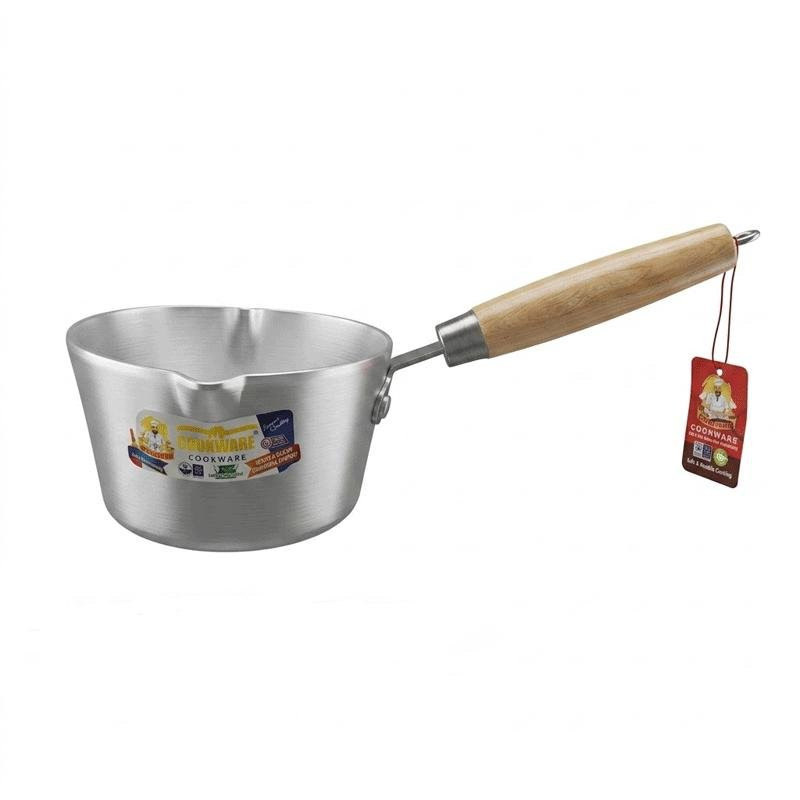 Domestic Aluminium Milk Pan Wooden Handle 1.25L No1 D-23a