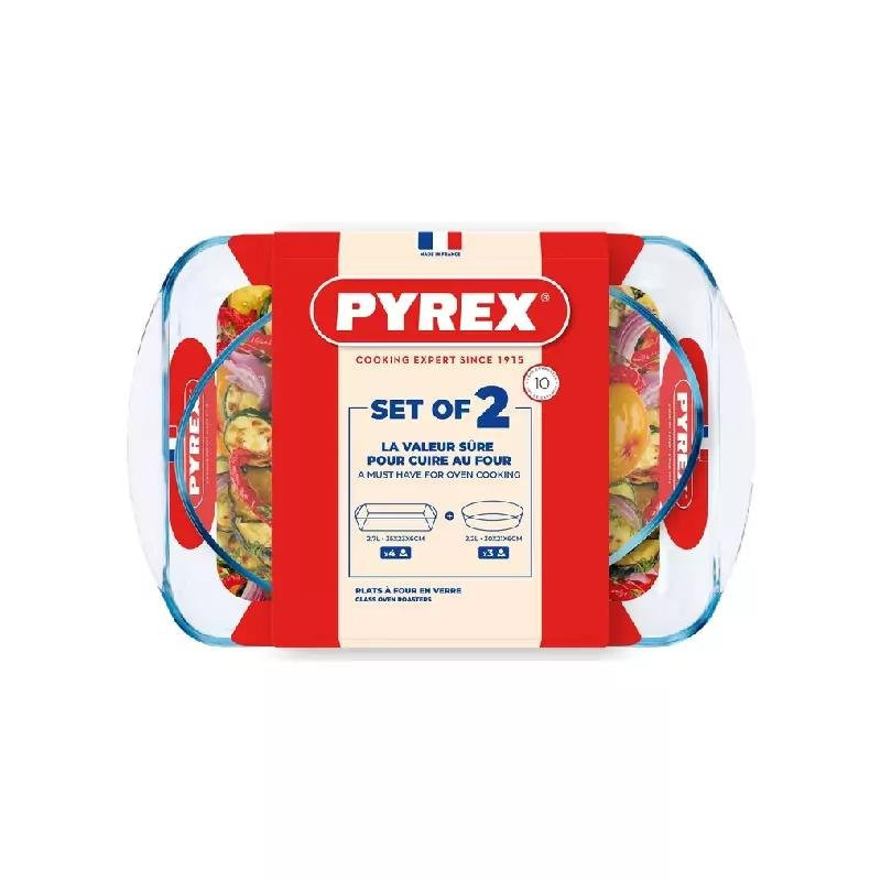 Pyrex Glass Baking Dish 2pcs Set, 30x21/2.2L & 35x23/2.7L 913S605/8043