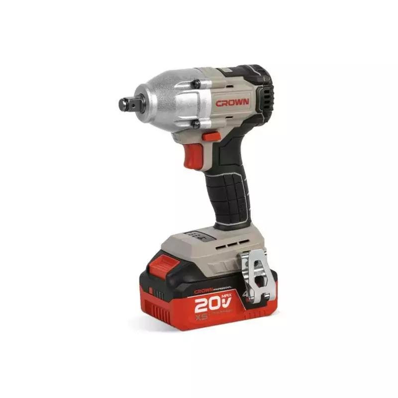 Crown Brushless Cordless Impact Wrench 1/2'', 20V, 600N.m, M4-M28, 0-2800rpm Variable Speed ,0-3200/0-3800bpm High Impact Rate, 4.0Ah CT22043XS-4 BMC