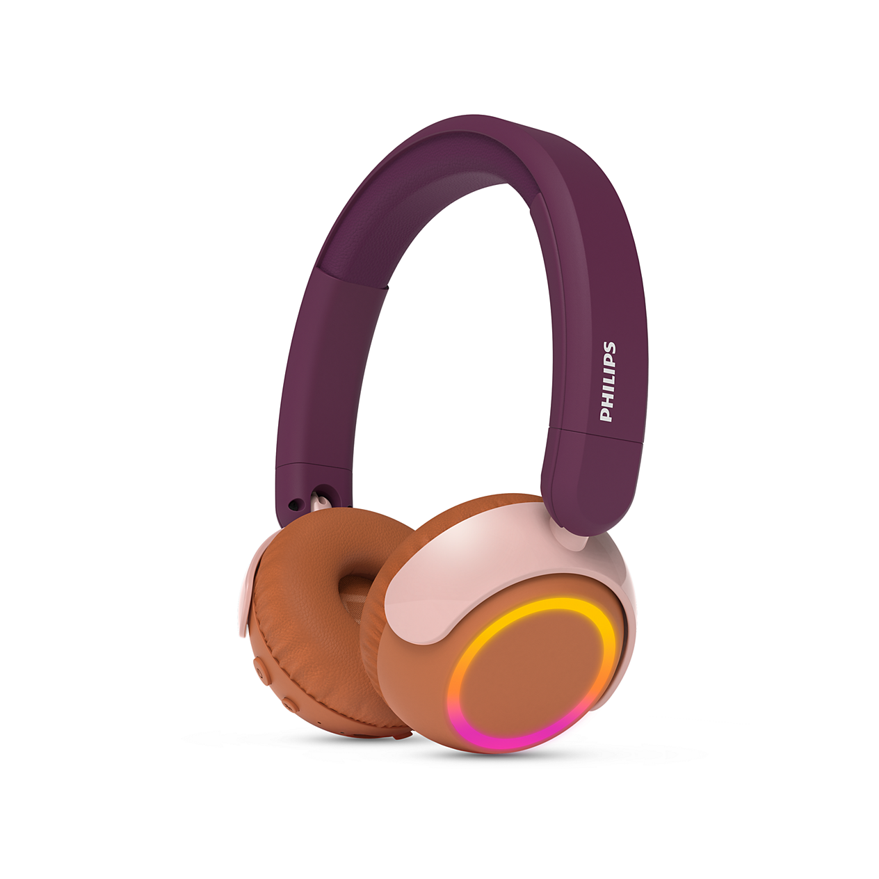 Philips Kids Wireless Bluetooth 5.4 On-Ear Headphones with LED Lights, Volume Limiter (75dB Normal / 85dB Travel Mode),  45H Battery Life, Fast Charging , Foldable Design,  USB-C Charging for Learning, Music, Travel & Entertainment TAK4200MP/00