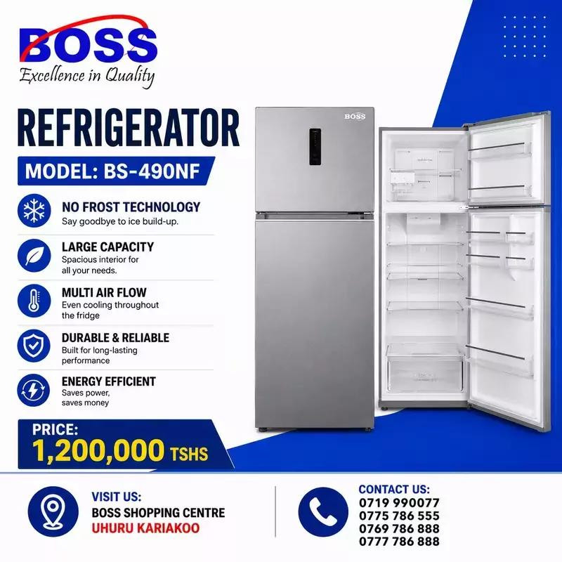 Boss Refrigerator Double Door, Freestanding, 490L, BS-490NF