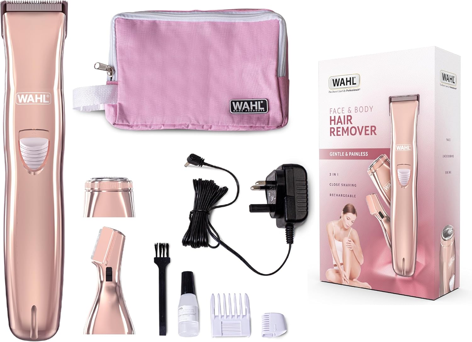 Wahl 3-in-1 Ladies Face and Body Hair Remover, Perfect for Gifting, Womens Hair Removal Trimmer, Female Rotary Shaver, Eyebrow Shaper, Comb Attachment, Facial Hair Trimmers for Women