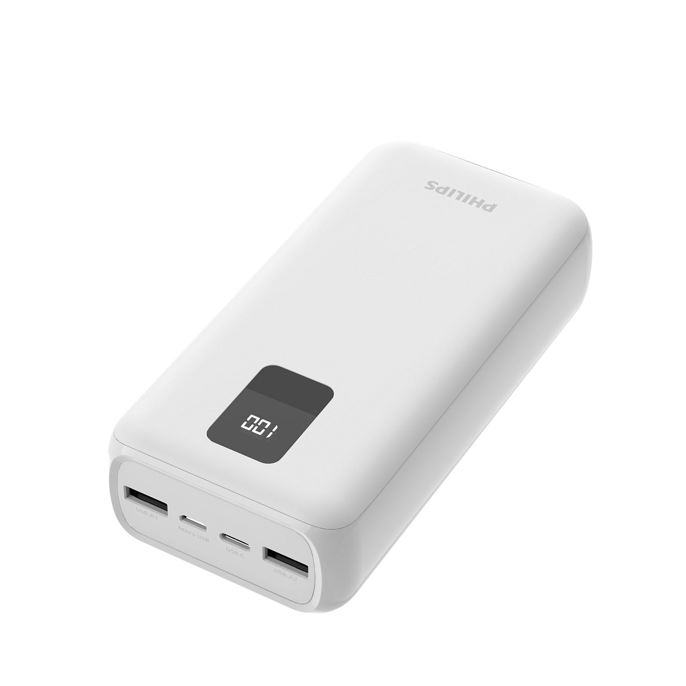 Philips 10000 mAh Powerbank. 3 USB ports with USBA and USB-C. Fast charge your device with USBC PD3.0 Max 20W or USB-A port with QC3/0 Max 18W output DLP1922CW/00