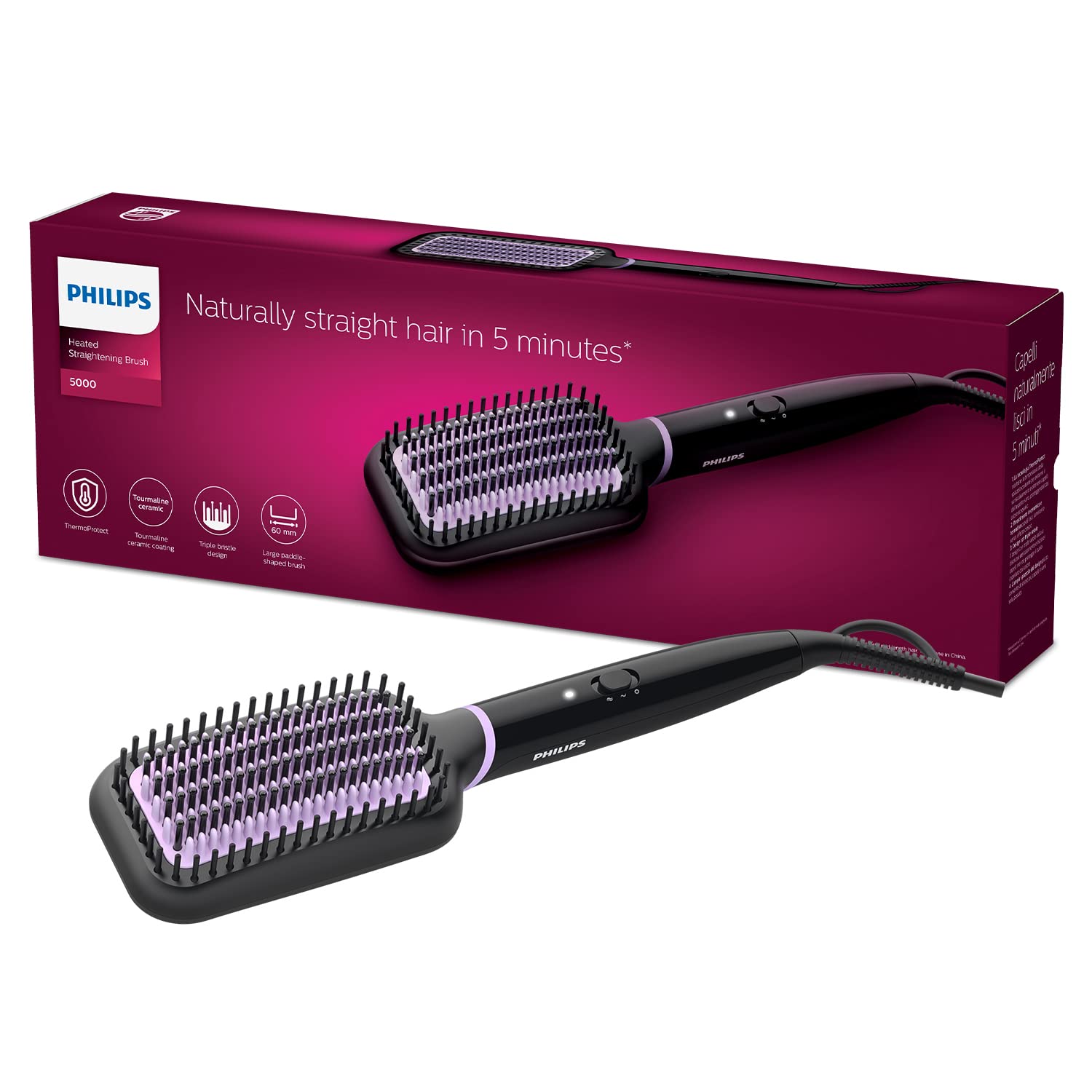 Philips BHH880/10 Tanzania, 50 Watts Hair Straightening Brush With Keratin Infused Bristles (Black)