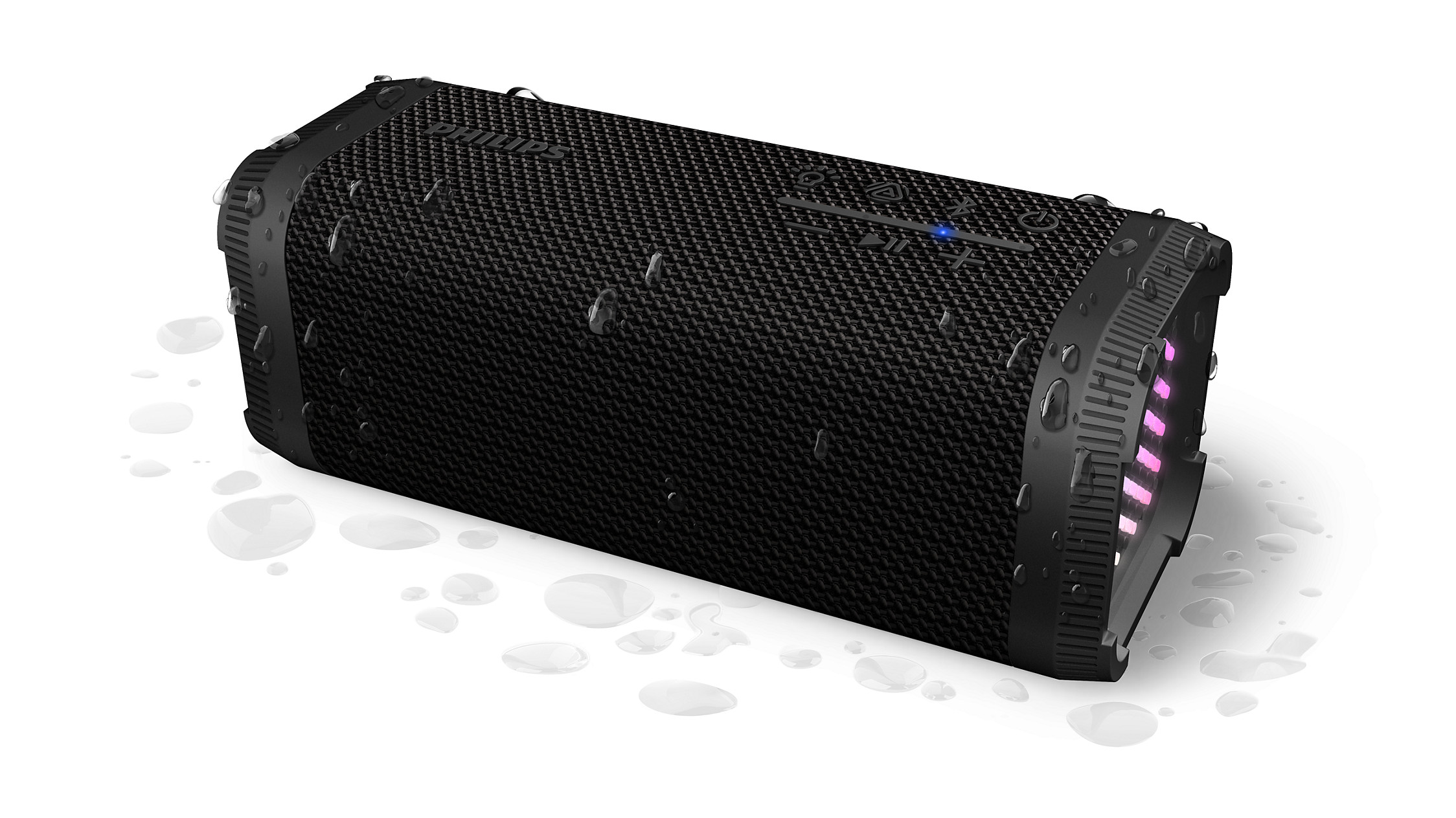 Philips TAS2000B Wireless Bluetooth Speakers with LED Light Show, 20W Bass+, Auracast, 20 Hours Playtime, IPX5 Splashproof, USB Playback, Microphone, App Control - Black