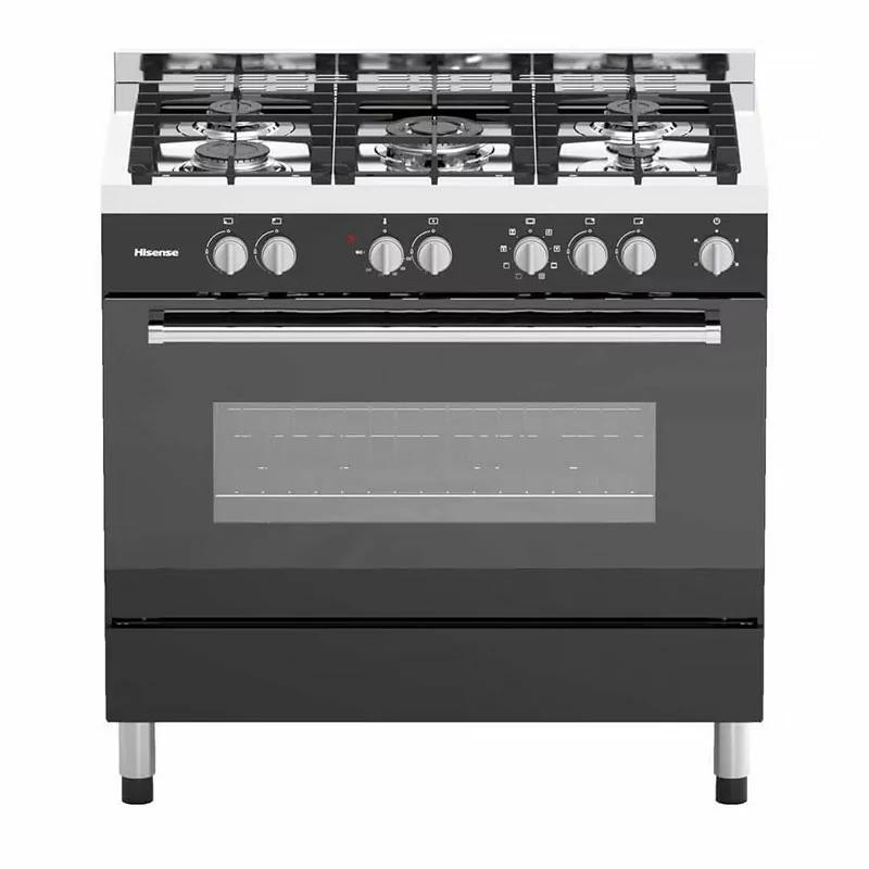 Hisense Cooker Free Standing 90x60cm Full Gas Burners, Electric Oven & Electric Grill , Glass Lid, Silver HFS90GA5EBL
