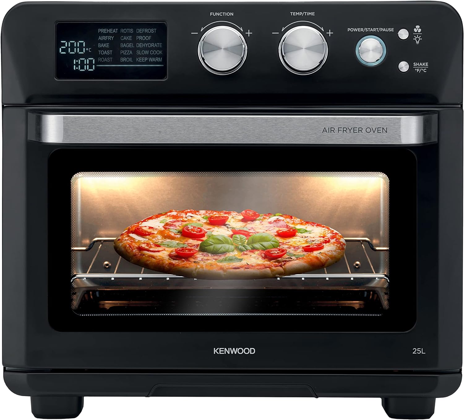 Kenwood 2-in-1 25L Toaster Oven+Air Fryer - Oven Toaster Grill with Large Capacity, Rotisserie Function for Frying, Roasting, Grilling, Broiling, Baking, Browning, Defrosting,Heating MOA25.600BK Black