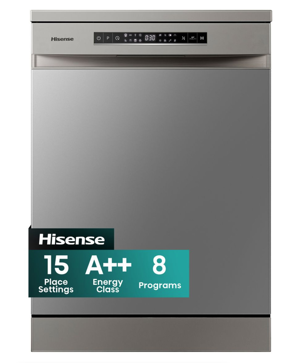 Hisense 15 Place Dishwasher with 8 Programs, LED Display, Touch Control, Stainless Steel Tub & Filter, Silver H15DSL