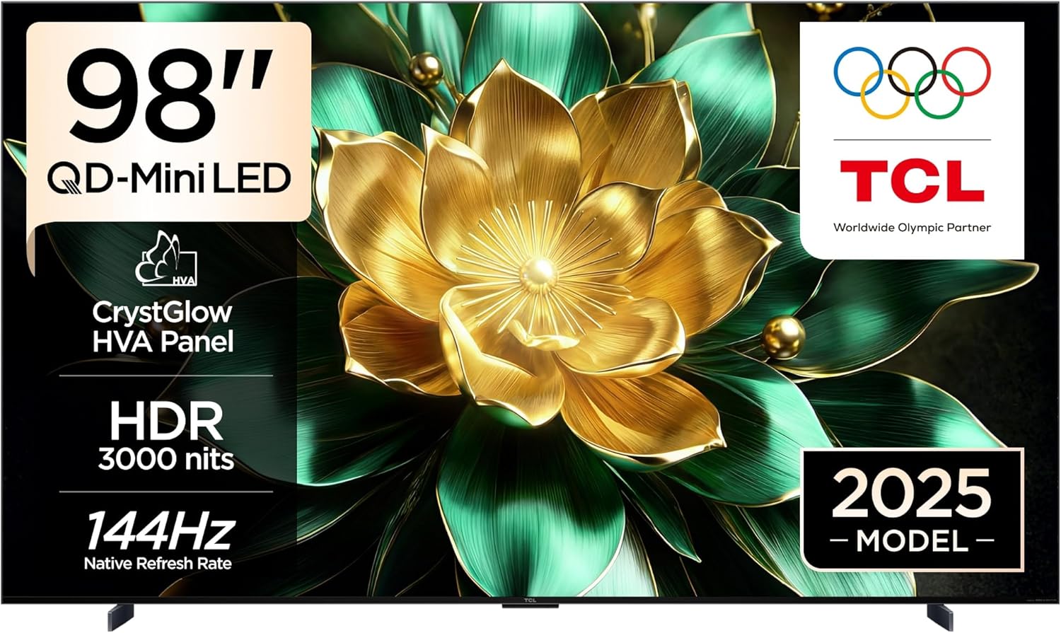 TCL 98C7K Television 98 Inch Smart TV 4K QD-Mini LED Colorful Quantum Crystal HDR 3000nits Gaming Google TV, 144Hz Native Refresh Rate, Audio by Bang & Olufsen, Dolby Atmos, Game Master (2025 Model)