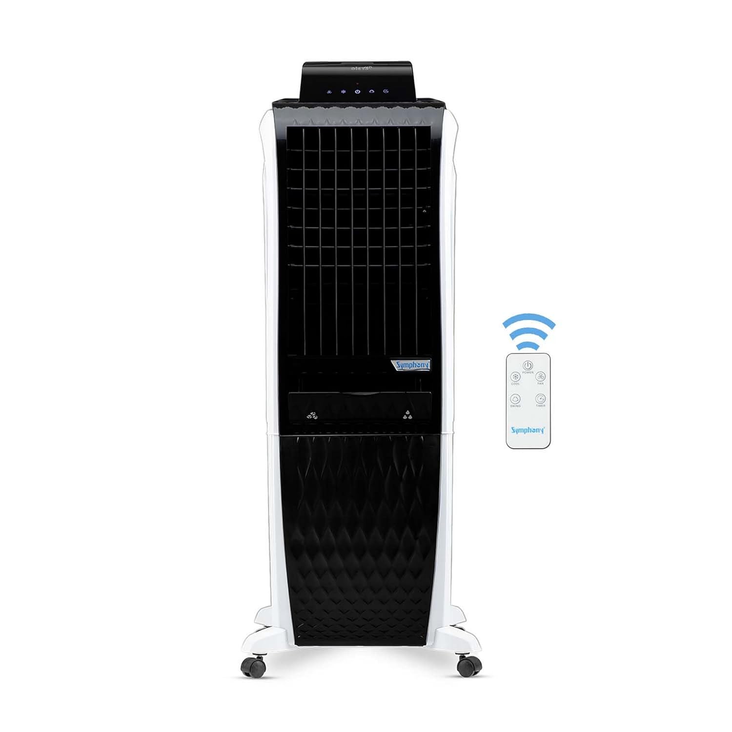Symphony Diet 3D 30i 30L Portable Tower Air Cooler For Home with 3-Side Honeycomb Pads i-Pure Technology and Low Power Consumption (30L, White & Black)
